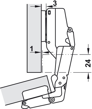 Concealed hinge, Häfele Duomatic 165°, full overlay mounting