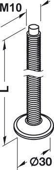 Adjusting screw, M10 thread, rotates, length 60–120 mm