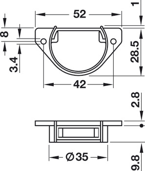 Counter case, for Symo roller shutter mortice lock, backset 22 mm