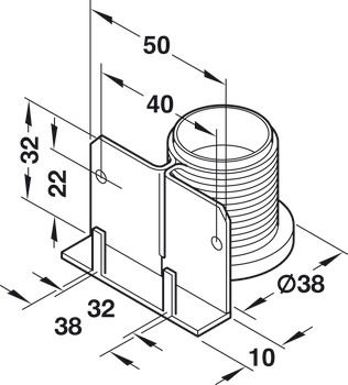 Plinth adjuster, with supporting bracket, for mounting in drilled hole and screw fixing