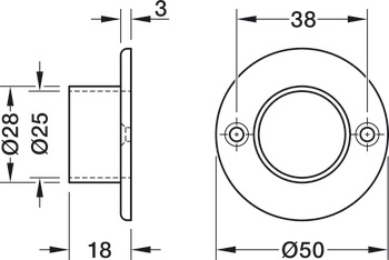 Rail end support, For wardrobe rail, round, ⌀ 25 mm