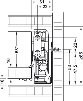 Drawer side runner system, Häfele Matrix Box P35, drawer side height 60 mm, load bearing capacity 35 kg