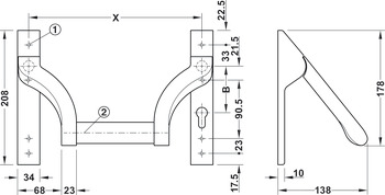 Hinged lever arm set, BKS, for active leaf, prepared for profile cylinder