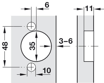 Concealed hinge, Häfele Metalla 510 A/SM 120°, for –45° corner application