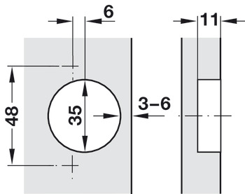 Concealed hinge, Häfele Metalla 510 A/SM 120°, for -30° corner application