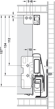 Drawer side runner system, Häfele Matrix Box P50, with rectangular side railing, drawer side height 92 mm, load bearing capacity 50 kg