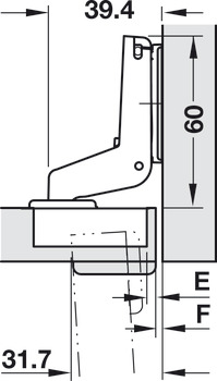 Concealed hinge, Häfele Metalla 510 A/SM 94°, for wooden doors up to 40 mm, inset mounting