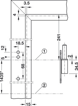 Frame part, G 22-21, with ring pin, Simonswerk, for interior doors