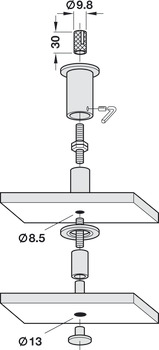 Mounting set, For installing shelves, shelf suspension system Ø 20 mm