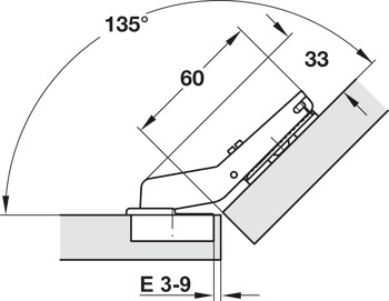 Concealed Cup Hinge, Häfele Metalla 510 A/SM 110°, for 45° corner application, half overlay