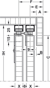 Sliding door fitting, Häfele Slido F-Line15 55A, set