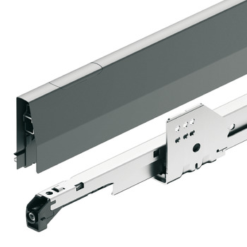 Drawer side runner system, Häfele Matrix Box P35, with rectangular side railing, drawer side height 92 mm, load bearing capacity 35 kg