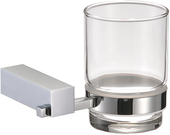 Tumbler holder, with glass tumbler, square series, for screw fixing
