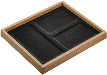 Jewellery insert, stackable, with 3 storage trays, beech, black flocked