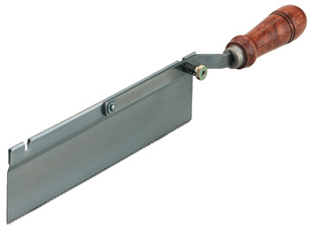 Fine-toothed saw, cranked, with foldable handle