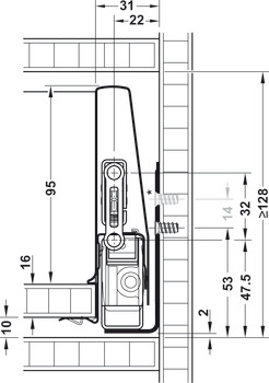 侧帮抽屉滑轨系统, Häfele Matrix Box P50，抽屉侧帮高度 115 mm，承重 50 kg