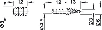 两件式涨塞连接件, 适合压入式固定，钻孔深度 12.5/13.5 mm