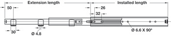 滚珠滑轨, 全拉伸，Accuride 5517-60，承重最大 60 kg，钢质，表面安装