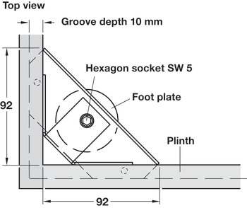 地脚高度调节器, 带固定角铁，开槽安装和螺钉固定
