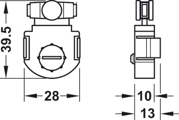 滑轮, 适用于卡入，高度调节 ±1.5 mm，Häfele Slido F-Line11 12A，内嵌式
