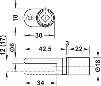 中央连杆锁, Häfele Symo，无芯主体外壳，适合柱形锁芯，带 1 面侧向安装板
