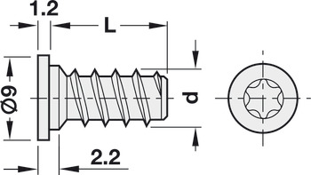 欧式螺钉, Häfele，Varianta，柱形头，TS，钢质，全螺纹，适合在木质材料上钻孔 Ø 5 mm