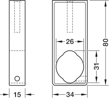 Combi 挂衣杆中心支撑, 适用于 OVA 30×15 mm 挂衣杆和 Ø 25 mm 圆形挂衣杆