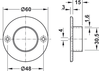 挂衣杆托, 适用于挂衣杆，圆形， Ø 30 mm