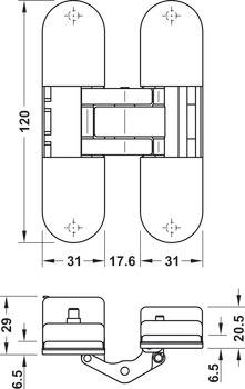 门合页, Startec H12，隐藏式，用于重量不超过 60 kg 的平口室内门