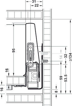 侧帮抽屉滑轨系统, Häfele Matrix Box P50，抽屉侧帮高度 115 mm，承重 50 kg，带反弹开启缓冲关闭