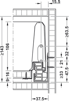 侧帮抽屉滑轨系统, Häfele Matrix Box S35，抽屉侧帮高度 120 mm，承重 35 kg，带自关闭和阻尼关闭机构