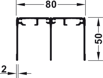 双槽导轨, 顶部，适用于螺钉固定，高度 50 mm，预开孔