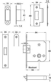 带弹簧栓插芯锁, 适用于装有平合页的门扇，Startec