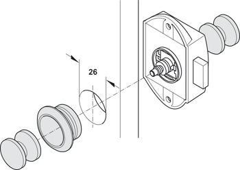 三点联动锁, Häfele 按压锁，门边距 25 mm，可从一侧操作