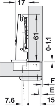 隐藏式铰链, Häfele Duomatic 94°，适合厚门和型材门，厚度最大为 35 mm，全盖安装