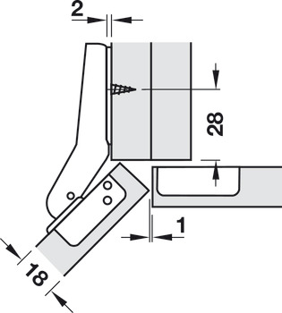 隐藏式铰链, Häfele Metallamat A/SM 92°,适合 45°转角应用