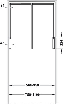 挂衣杆, 带内置阻尼器，用于内部橱柜宽度 560-950 mm